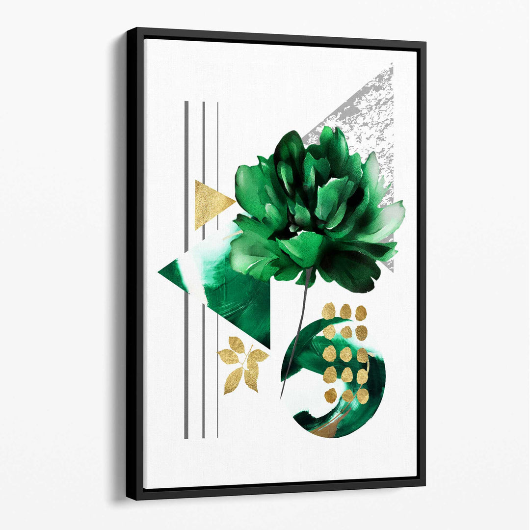 Abstraktes botanisches Gemälde in Grün und Gold Nr. 1