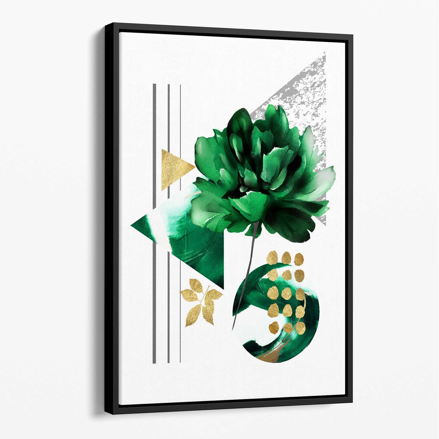 Abstraktes botanisches Gemälde in Grün und Gold Nr. 1