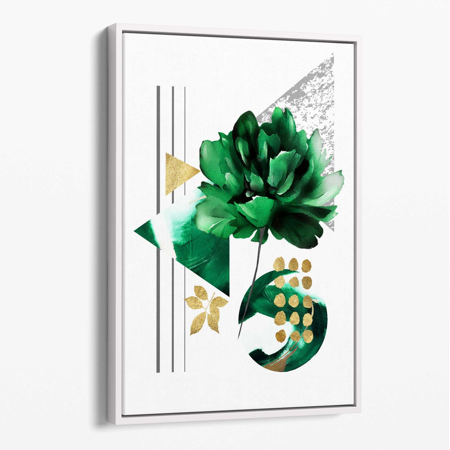 Abstraktes botanisches Gemälde in Grün und Gold Nr. 1