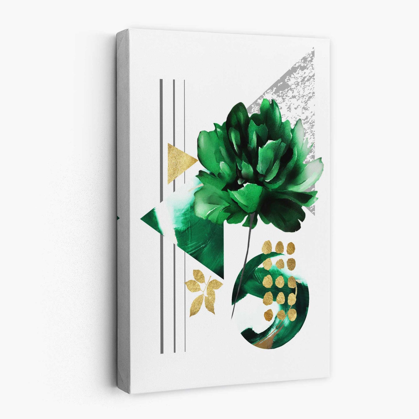 Abstraktes botanisches Gemälde in Grün und Gold Nr. 1