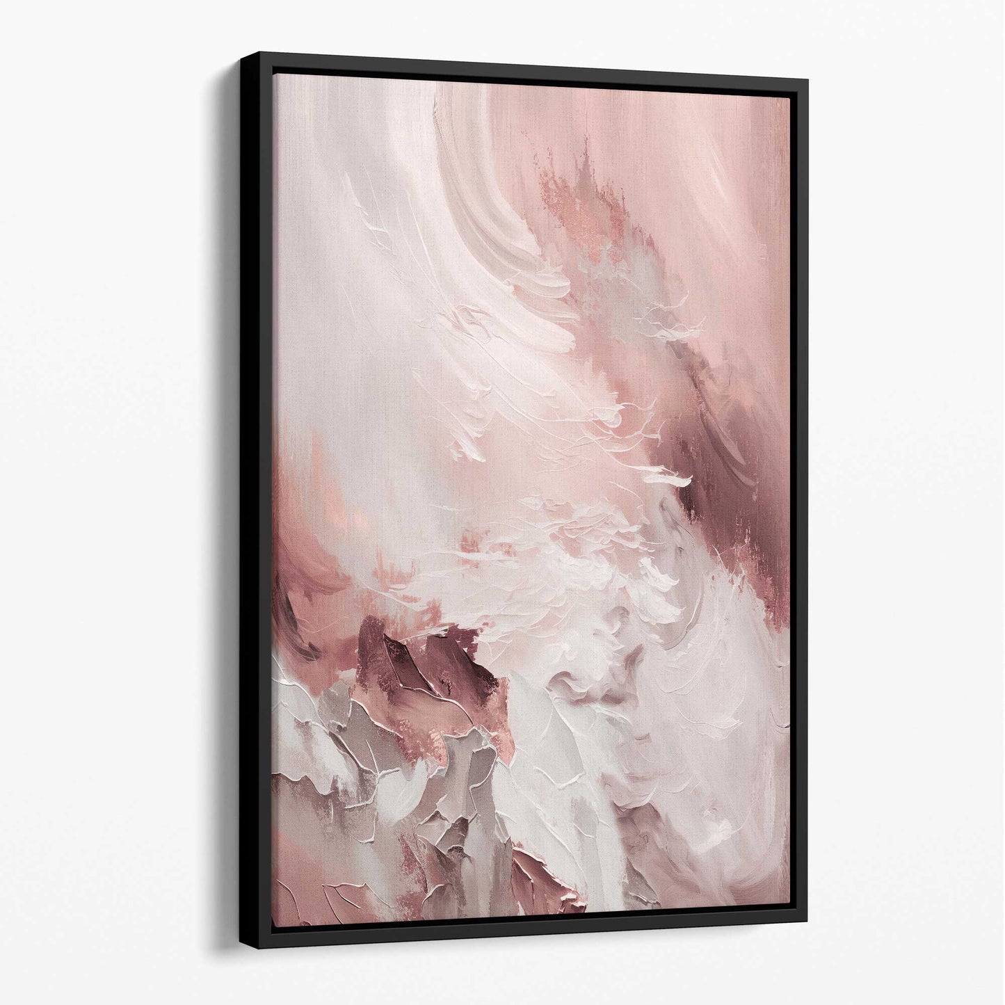 Abstraktes rosa-weißes Leinwandbild, Pinselstriche Nr. 1