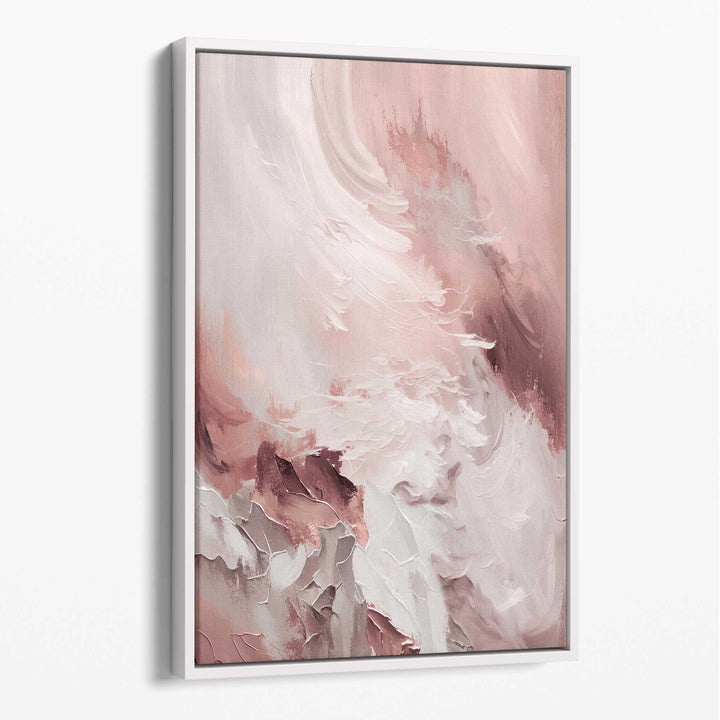 Abstraktes rosa-weißes Leinwandbild, Pinselstriche Nr. 1