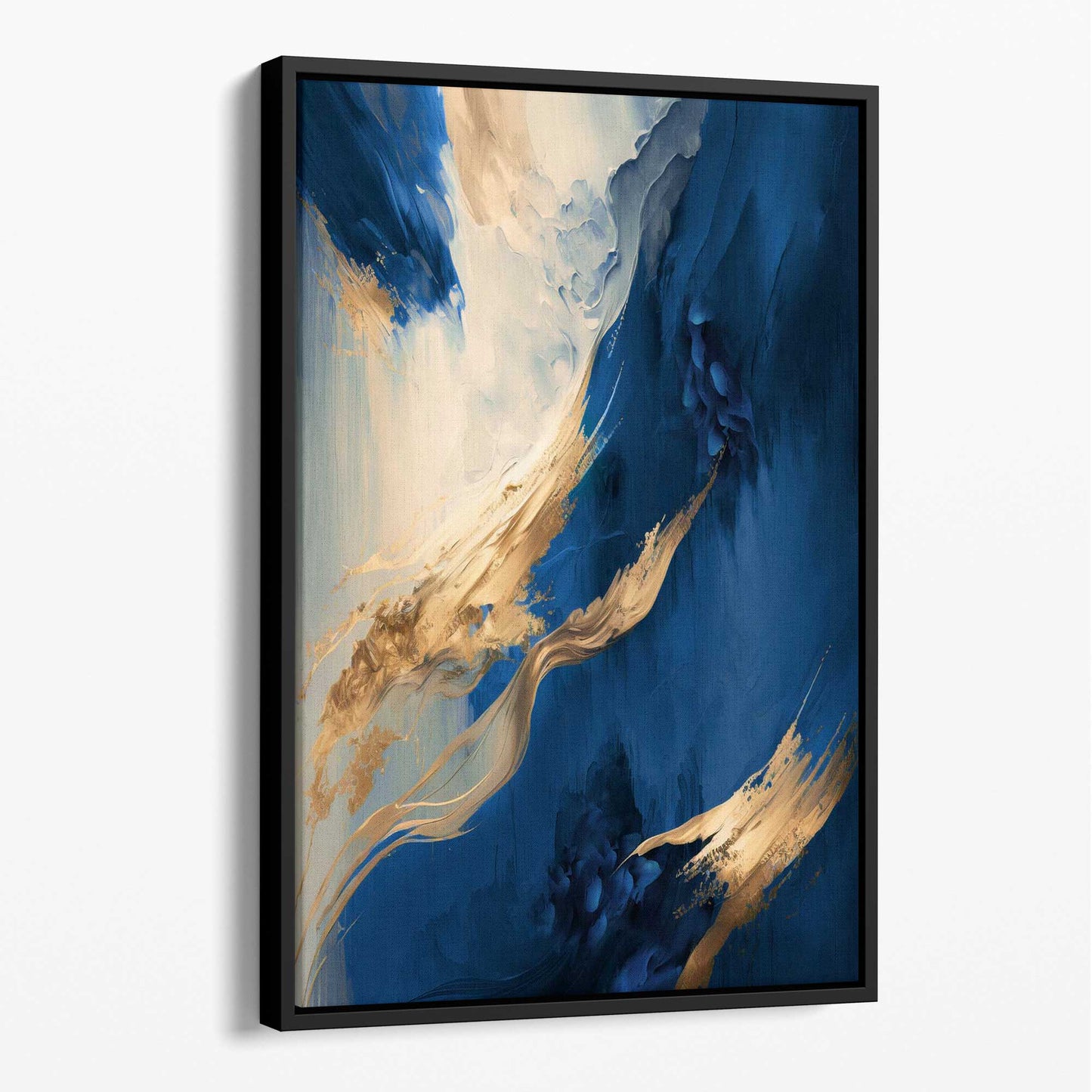 Abstraktes Wandbild auf Leinwand in Blau und Gold, Farbstreifen Nr. 1