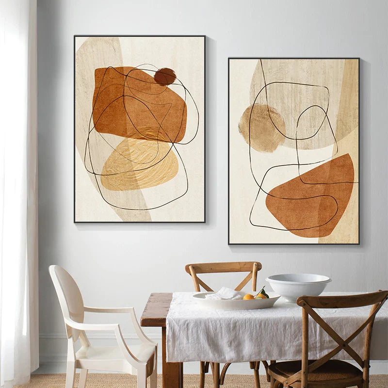 Skandinavische abstrakte Form Linien & Formen Wandkunst Fine Art Leinwanddrucke Neutrales Farbschema Bilder für moderne Wohnzimmerdekoration | Karnz