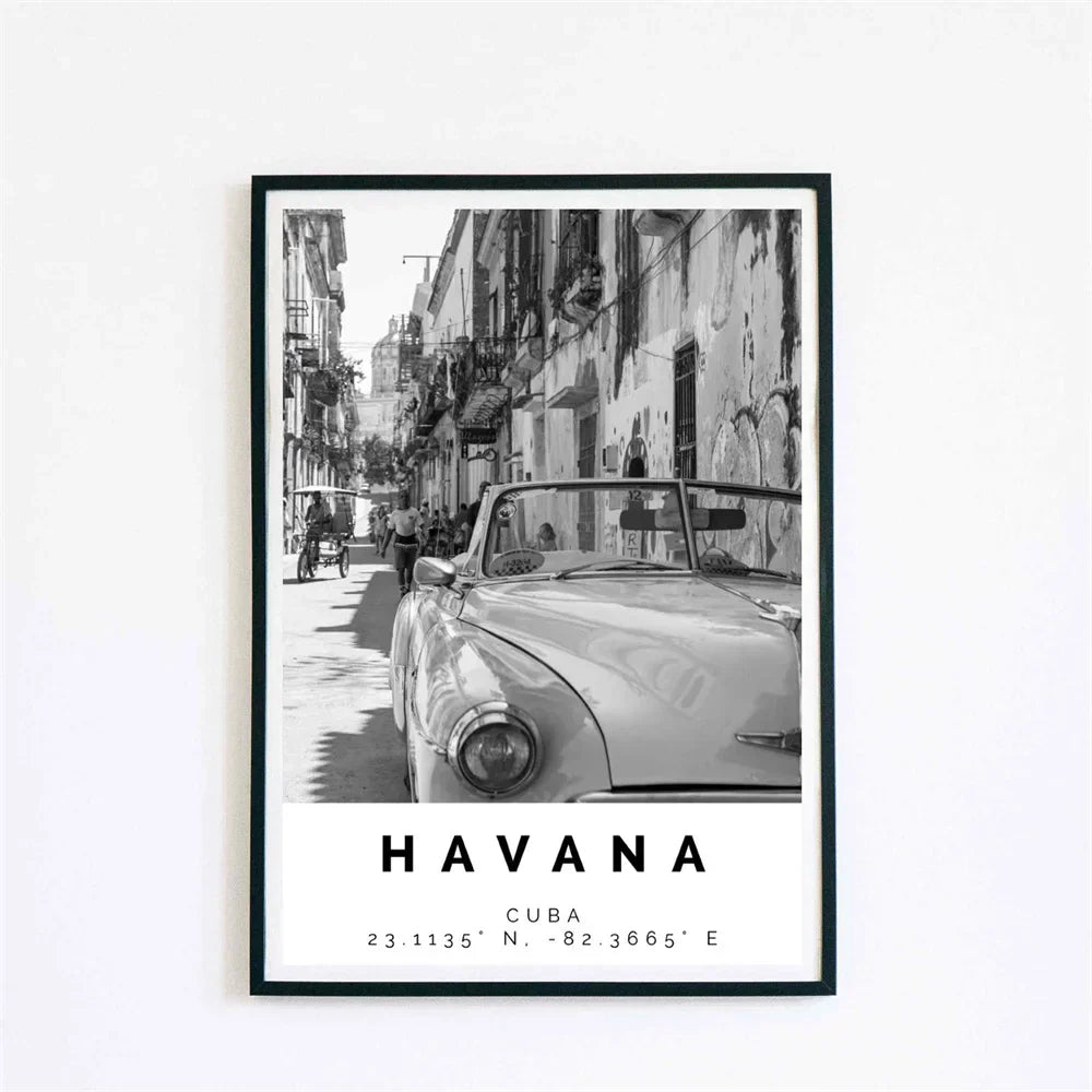 Cuba Havana Schwarz & Weiß Reiseplakat Wandkunst Feine Kunst Leinwanddrucke Bilder Für Wohnzimmer Esszimmer | Karnz