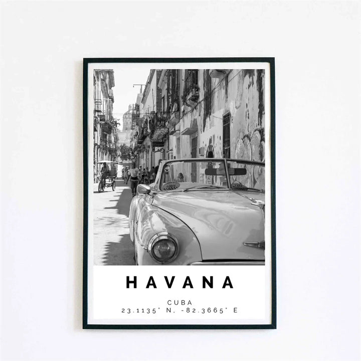 Cuba Havana Schwarz & Weiß Reiseplakat Wandkunst Feine Kunst Leinwanddrucke Bilder Für Wohnzimmer Esszimmer | Karnz