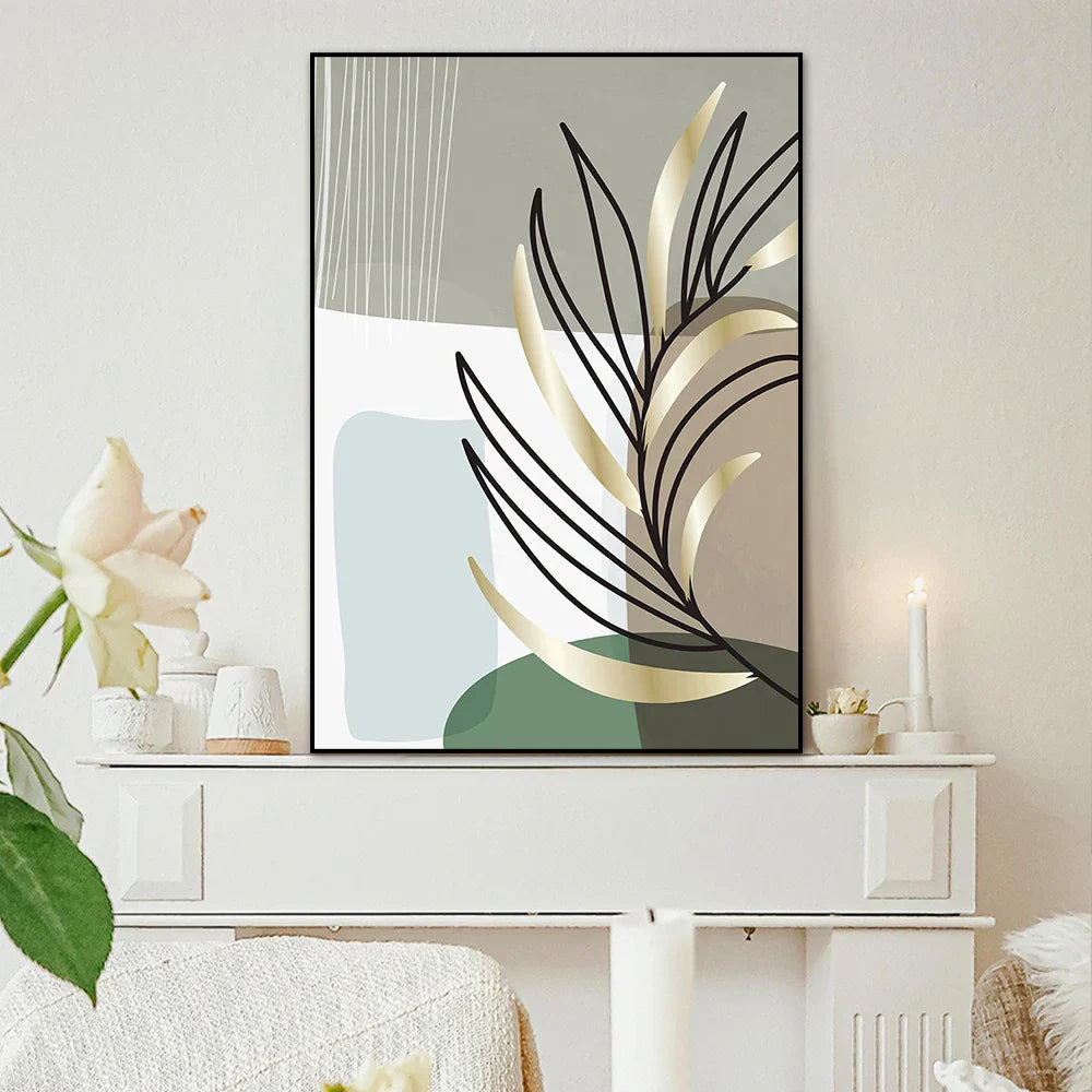 Set von 2PCS Botanische Abstrakte Linienkunst Blätter Wandkunst Feine Kunst Leinwanddrucke Einfache Nordische Bilder Für Wohnzimmer Dekor