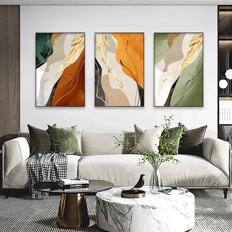 Erdige Farben Nordisch Abstrakte Geometrische Wandkunst Fein Kunst Leinwand Drucke Grün Braun Beige Orange Bilder Für Wohnzimmer Esszimmer Dekor | Karnz