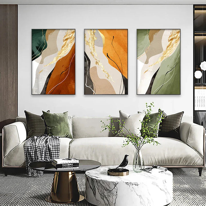 Erdige Farben Nordisch Abstrakte Geometrische Wandkunst Fein Kunst Leinwand Drucke Grün Braun Beige Orange Bilder Für Wohnzimmer Esszimmer Dekor | Karnz