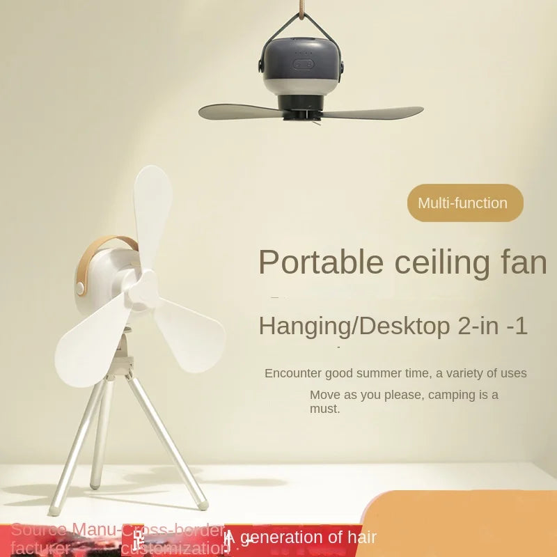 Tragbarer kabelloser Mini-Deckenventilator – USB-Ventilator mit Fernbedienung, Ständer, Nachtlicht für Zuhause, im Freien & Camping | Karnz