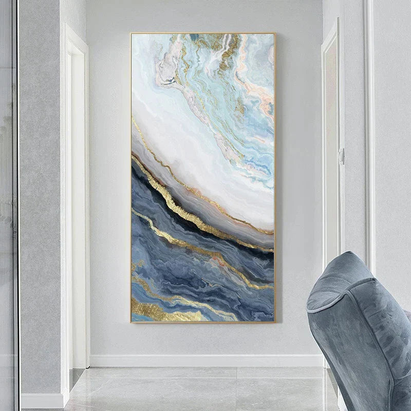 Blaue Goldene Flüssige Marmor Essenz Wandkunst Fine Art Leinwanddrucke Bilder Für Modernes Apartment Luxus Wohnzimmer Kunst Dekor | Karnz