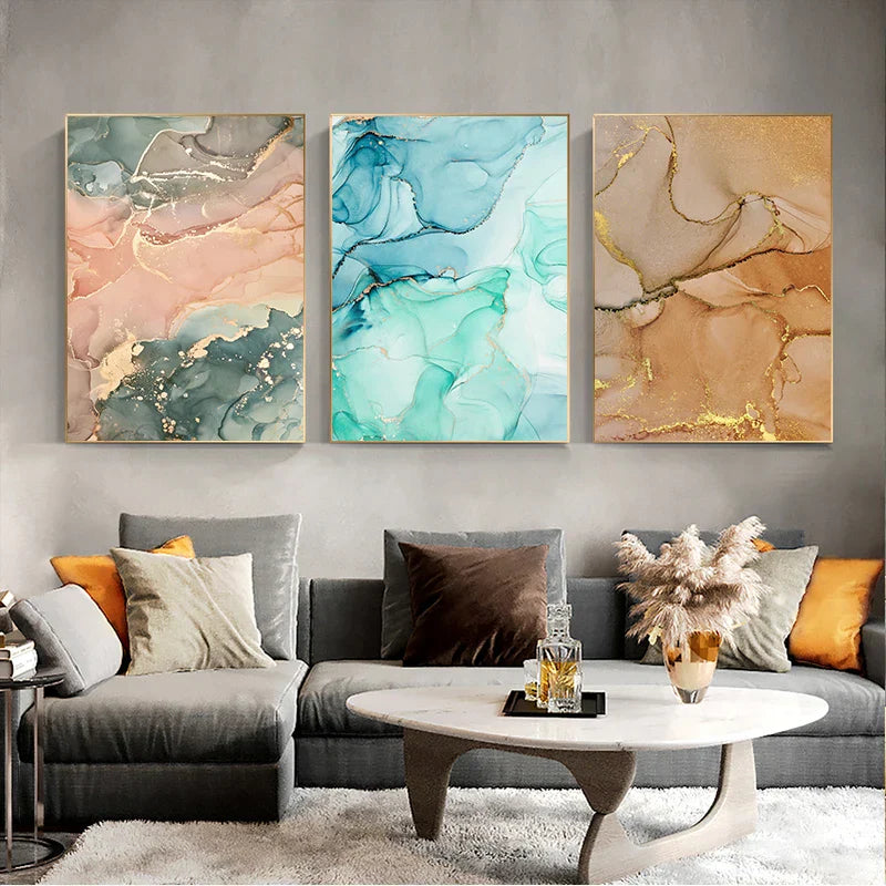 Bunte Schattierungen von Pink Blau Jade Flüssig Marmor Druck Wandkunst Feine Kunstleinwand Drucke Bilder für Wohnzimmer Schlafzimmer Hotel Salon Kunst Dekor | Karnz