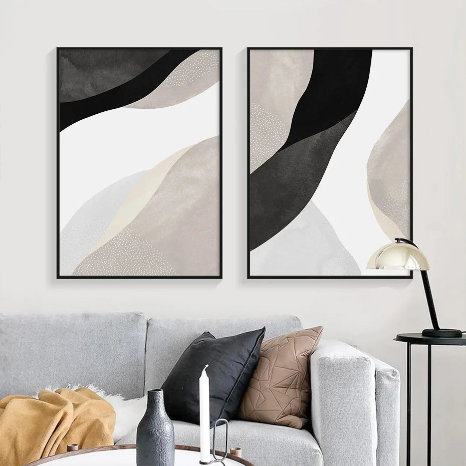 Schwarz Weiß Grau Minimalistische Abstrakte Wandkunst Fine Art Leinwanddrucke Neutrale Farben Bilder für Wohnzimmer Schlafzimmer Home Office Dekor | Karnz