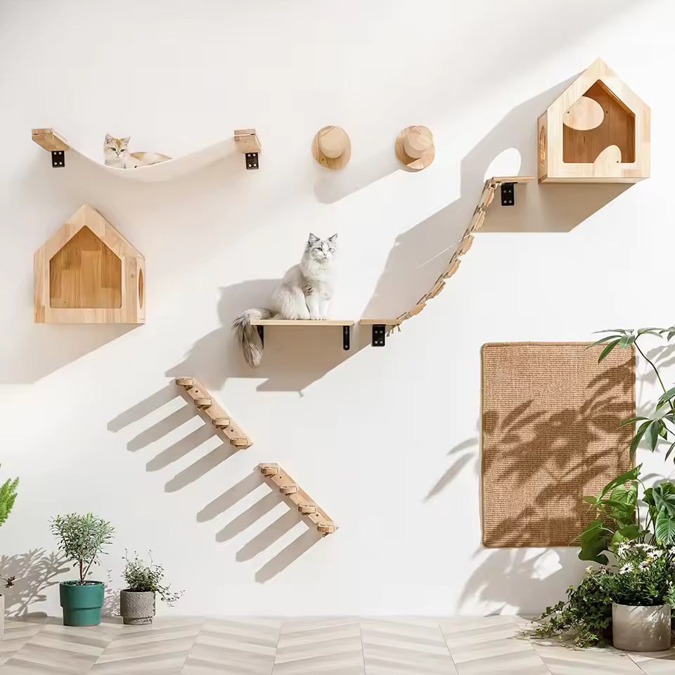 Katzenkletterleiter zur Wandmontage aus Holz mit Sisal Karnz