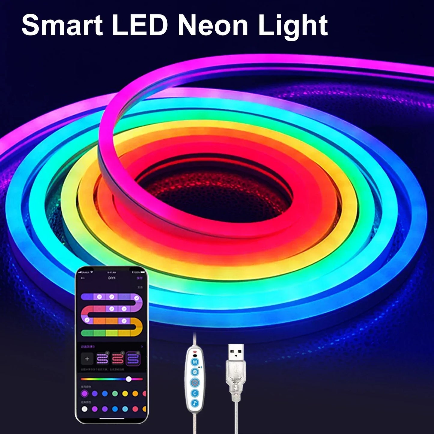 LED RGB-Band - Neon-Ambiente - Musik-Synchronisation - USB - TV- und Schlafzimmerdekoration | Karnz