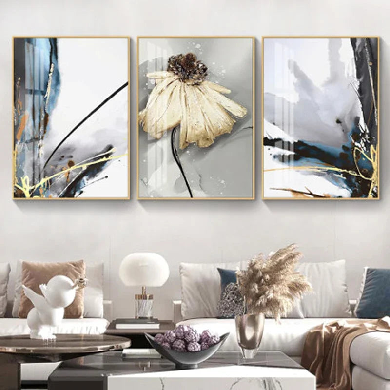 Moderne abstrakte florale Wandkunst Fine Art Leinwanddrucke blaue graue botanische Bilder für Wohnzimmer Schlafzimmer Wandkunst Dekor