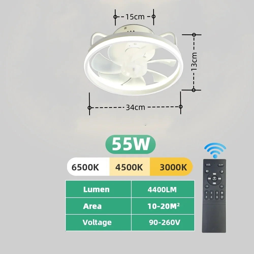 Moderner LED-Deckenventilator mit DC-Motor - 6 Geschwindigkeiten, Timer, Niedrigboden-Dachventilator, Fernbedienung Dekorative Beleuchtung | Karnz
