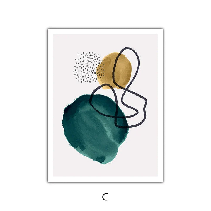Grün Gelb Schwarz Abstrakte Form & Linie Minimalistische Nordische Wandkunst Feine Kunst Leinwanddrucke Bilder Für Wohnzimmer Büro Dekor | Karnz