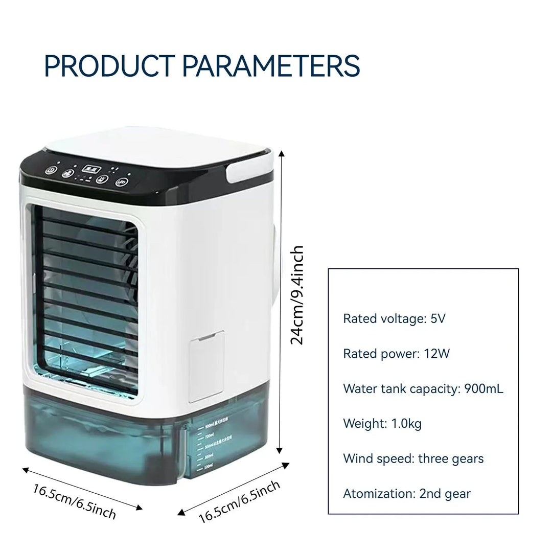 Tragbarer Mini-Luftkühler – 3-Gang kleine Klimaanlage mit 900ML Wassertank, Ventilator und Luftbefeuchter für Schlafzimmer & Büro | Karnz