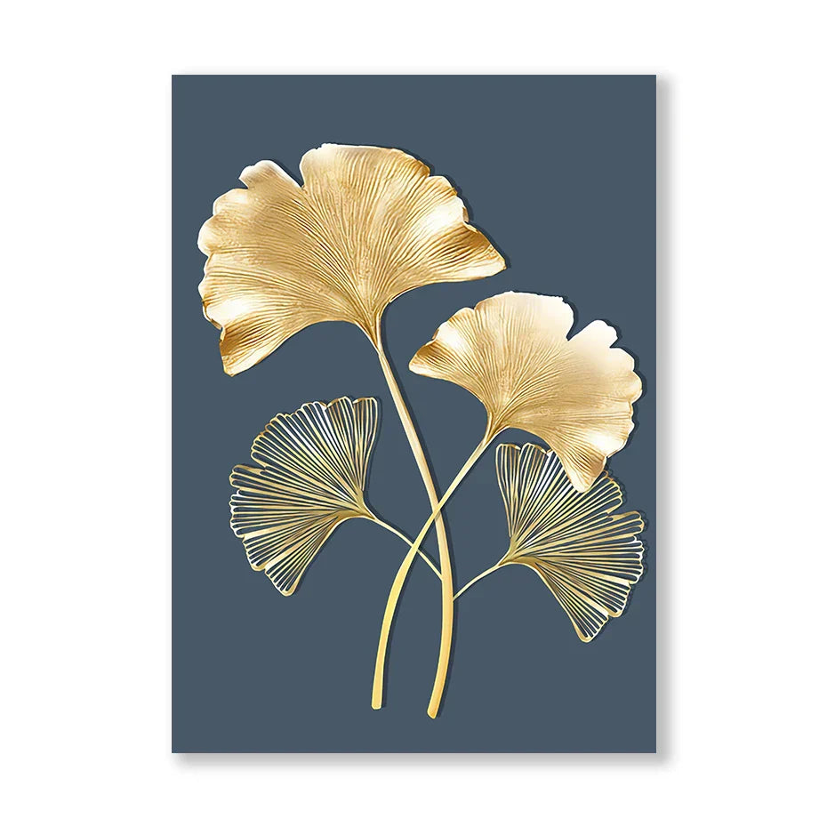 Blaue Minimalistische Goldene Abstrakte Florale Wandkunst Feine Kunst Leinwanddrucke Bilder Für Luxuriöses Wohnzimmer Esszimmer Home Office Kunst Dekor | Karnz