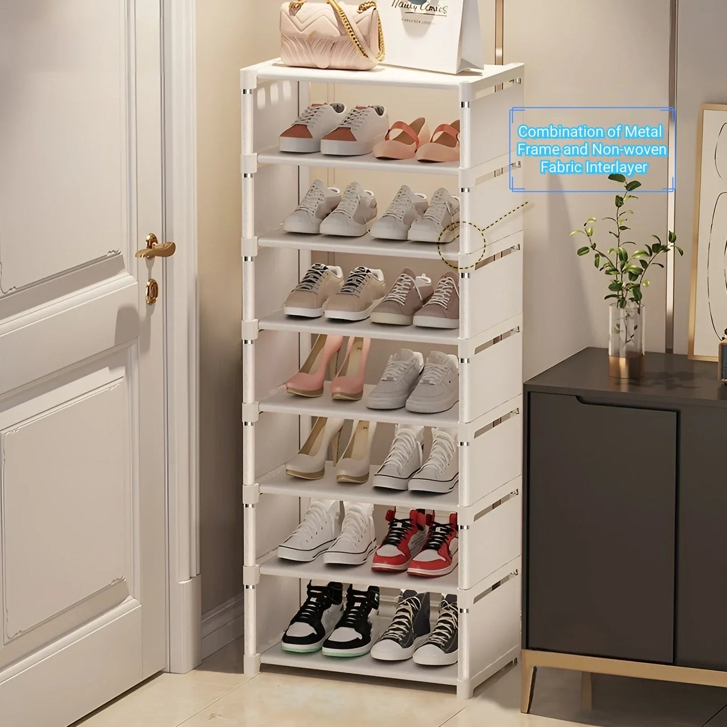 Platzsparendes Schuhregal mit Metallrahmen und 6/8 Ebenen – Liora
