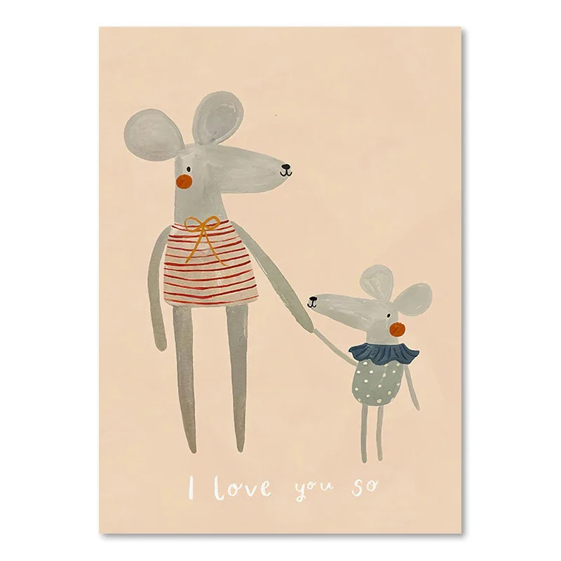 Niedliche Baby Tiere Kinderzimmer Wandkunst Illustrationen Fine Art Leinwanddrucke Gänse Maus Löwe Eisbär Poster Bilder für das Kinderzimmer Wanddekoration | Karnz