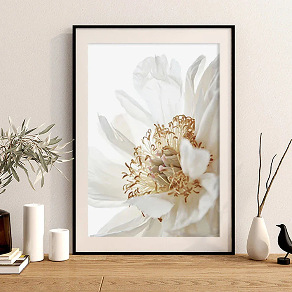 Moderne weiße & goldene florale Wandkunst feine Kunst Leinwanddrucke Bilder für Wohnzimmer Esszimmer Schlafzimmer Kunst Dekor (Set von 3 Stück) | Karnz