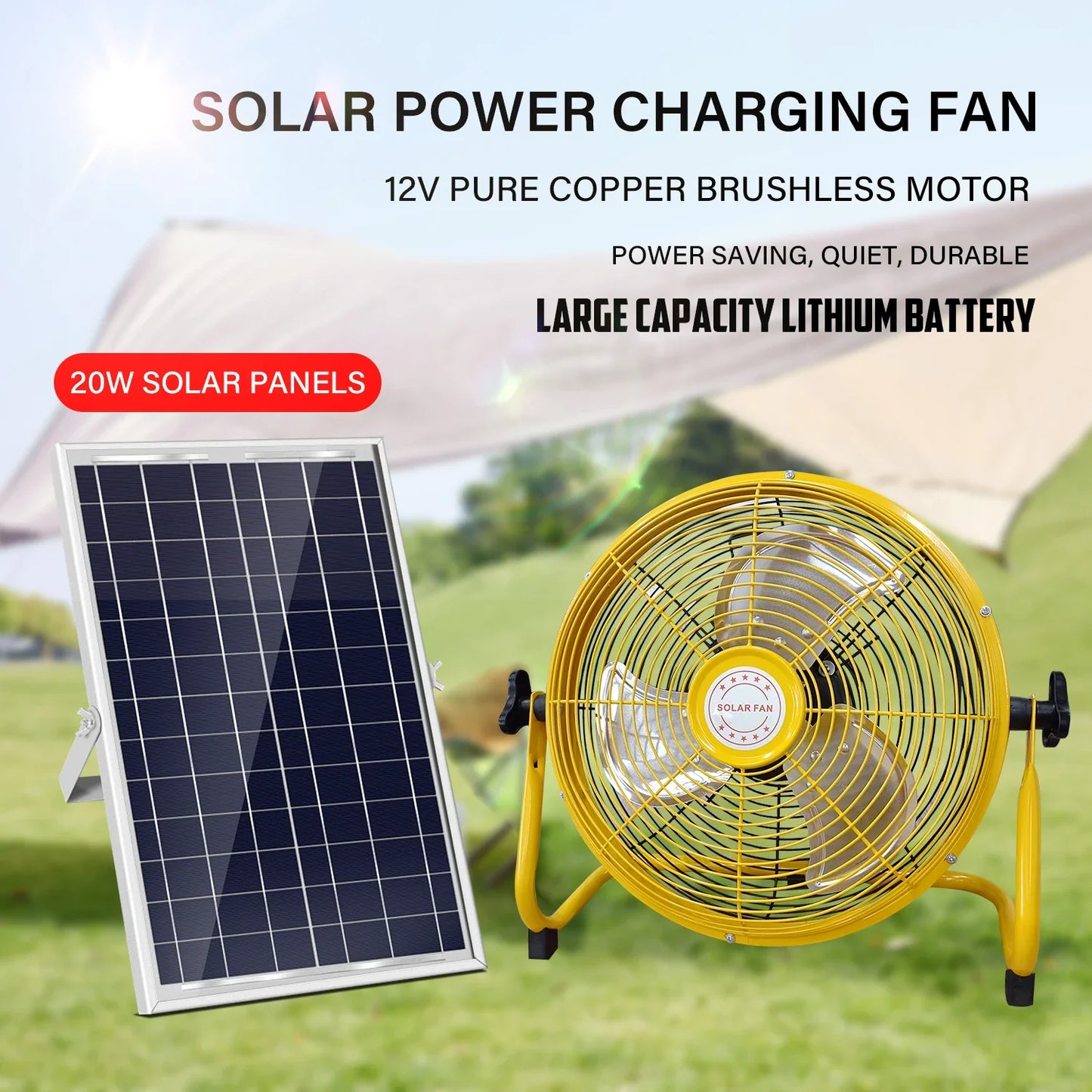 214-Zoll Tragbarer Wiederaufladbarer Tischventilator – Solar- und AC-betriebene Dual-Input für Zuhause, Camping und Angeln | Karnz