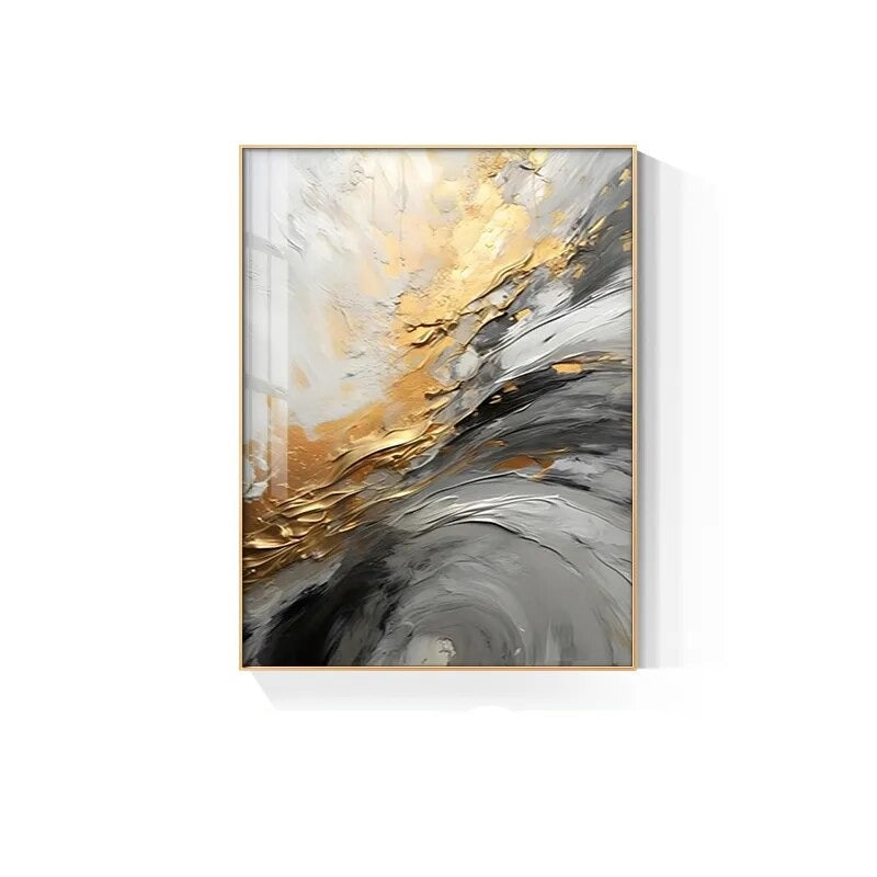 Schwarz Grau Gold Sturm Dick Pinsel Farbe Leinwanddruck Wandkunst Fine Art Giclee Druck Bilder für luxuriöses Wohnzimmer Hotelzimmer Home Office Dekor | Karnz