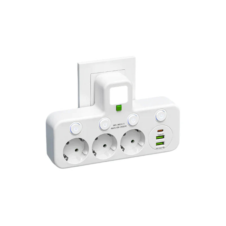 Karnz | Mehrfachsteckdose VOLTRIQ ProLine | 3–4 Steckplätze + 2× USB & 1× Typ-C | 2500 W | Überspannungsschutz & Kontrollschalter