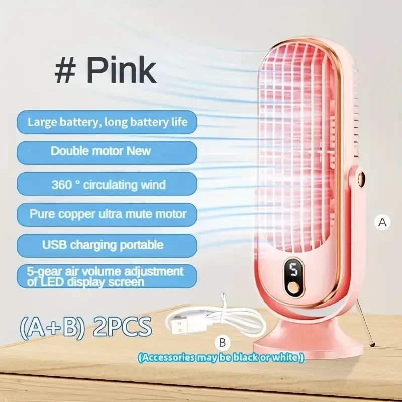 Große Batterie Doppelmotor Haushaltskühler, 5-Geschwindigkeits-Luftkühlungsventilator 720 ° Surround-Luftbläser, tragbarer USB-Ventilator | Karnz
