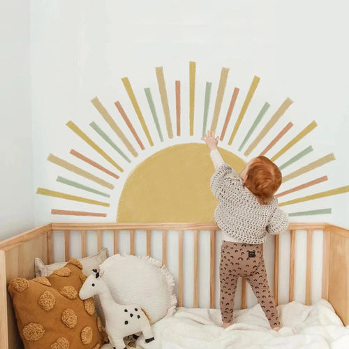 Großer Sonnen-Wandaufkleber für das Kinderzimmer Abnehmbarer Vinyl-Wandsticker für das Spielzimmer des Kindes Kreative bunte nordische Kinderzimmer DIY Heimdekoration