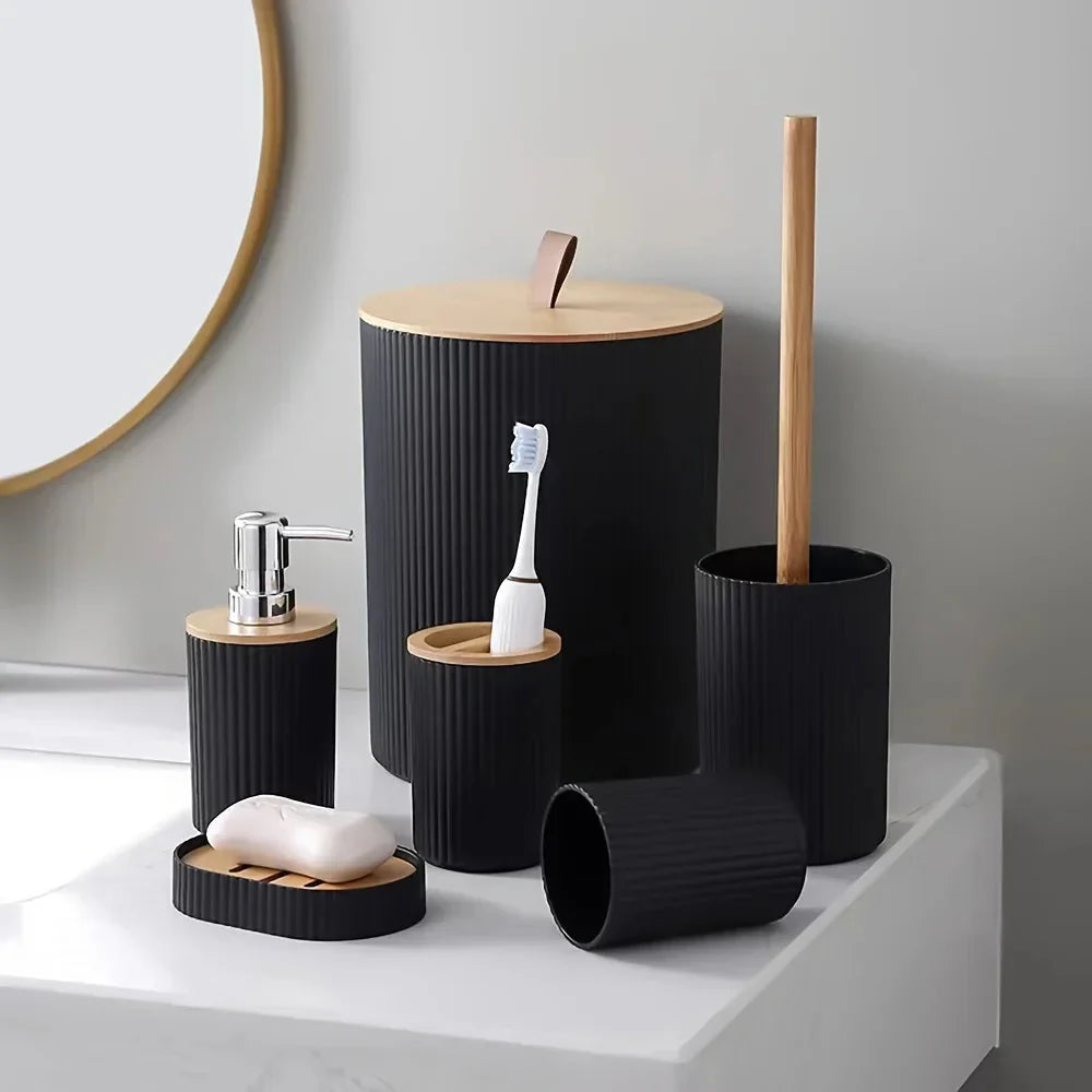 Badezimmer-Set 6-teilig mit Bambus-Akzenten | Karnz