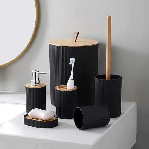 Badezimmer-Set 6-teilig mit Bambus-Akzenten | Karnz