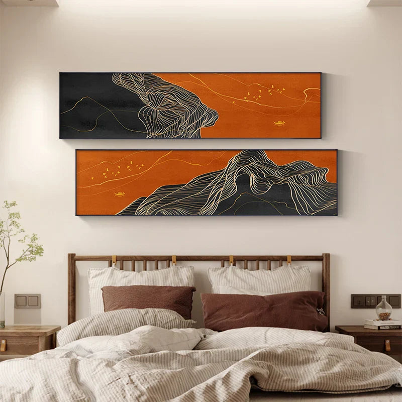 Glückverheißende abstrakte leichte Luxus farbenfrohe Breitformat Wandkunst Fein Kunst Leinwand Drucke Bilder für über dem Sofa Kunst für über dem Bett