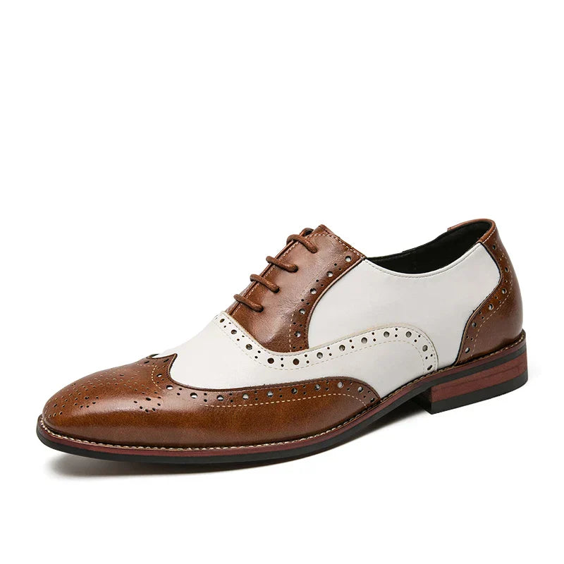 Luxuriöse Herrenschuhe Brogue Schnürschuhe, lässiger britischer Stil, Oxford-Stil mit Kontrastfarben fürs Büro