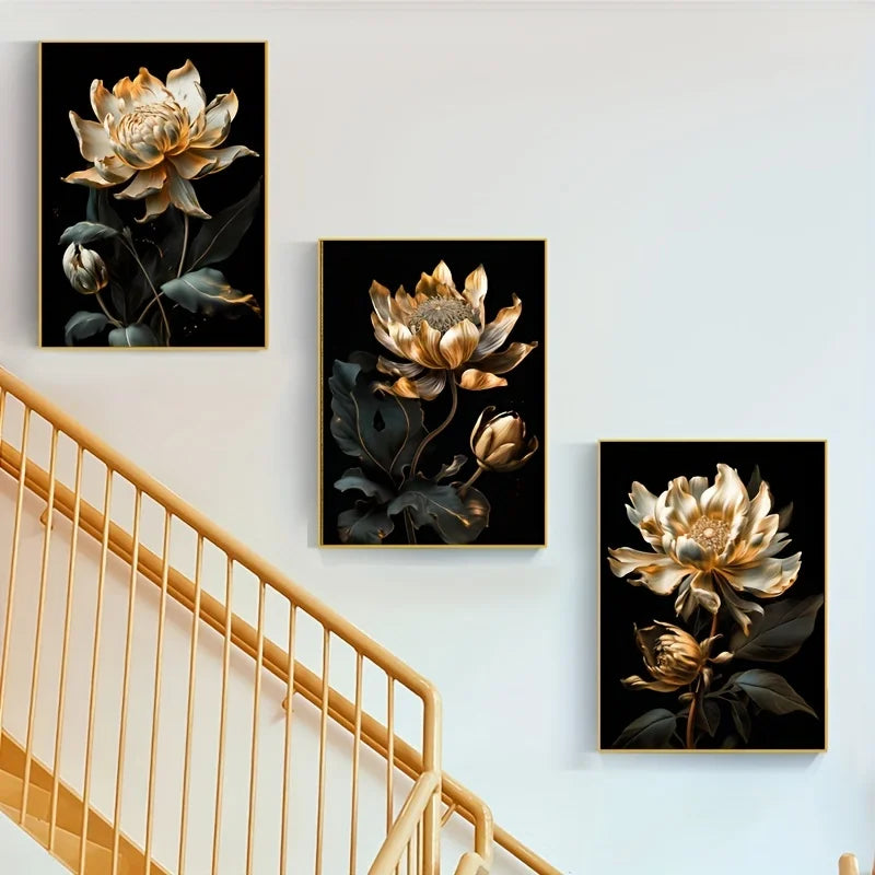 Schwarze Goldene Florale Wandkunst Feine Kunst Leinwanddrucke Moderne Botanische Bilder Für Wohnzimmer Schlafzimmer Leichte Luxus Wohnkultur