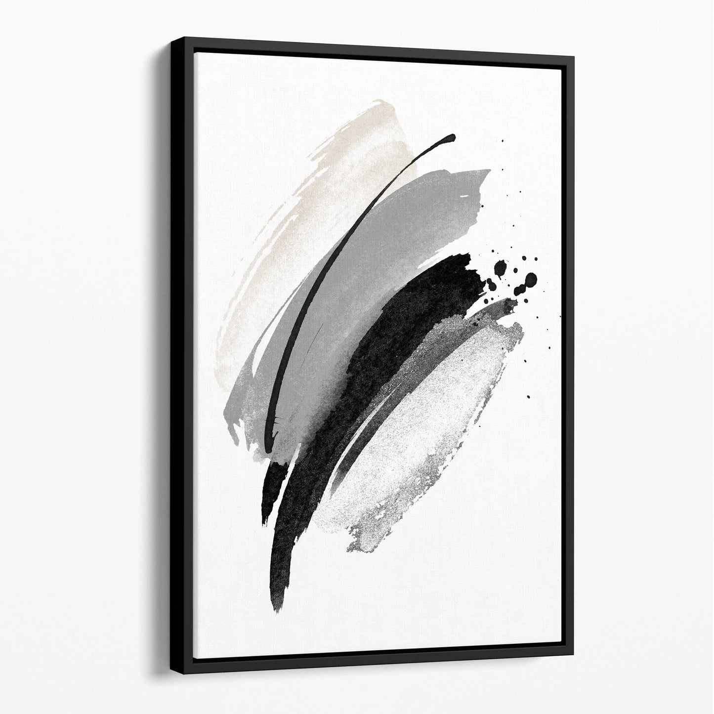 Abstrakte Aquarellformen in Schwarz, Grau und Elfenbein auf Leinwand Nr. 2