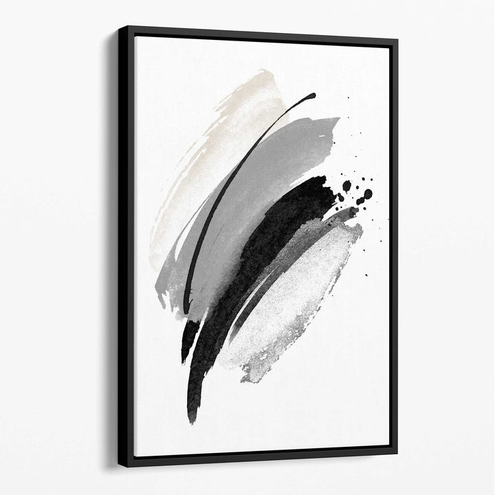Abstrakte Aquarellformen in Schwarz, Grau und Elfenbein auf Leinwand Nr. 2