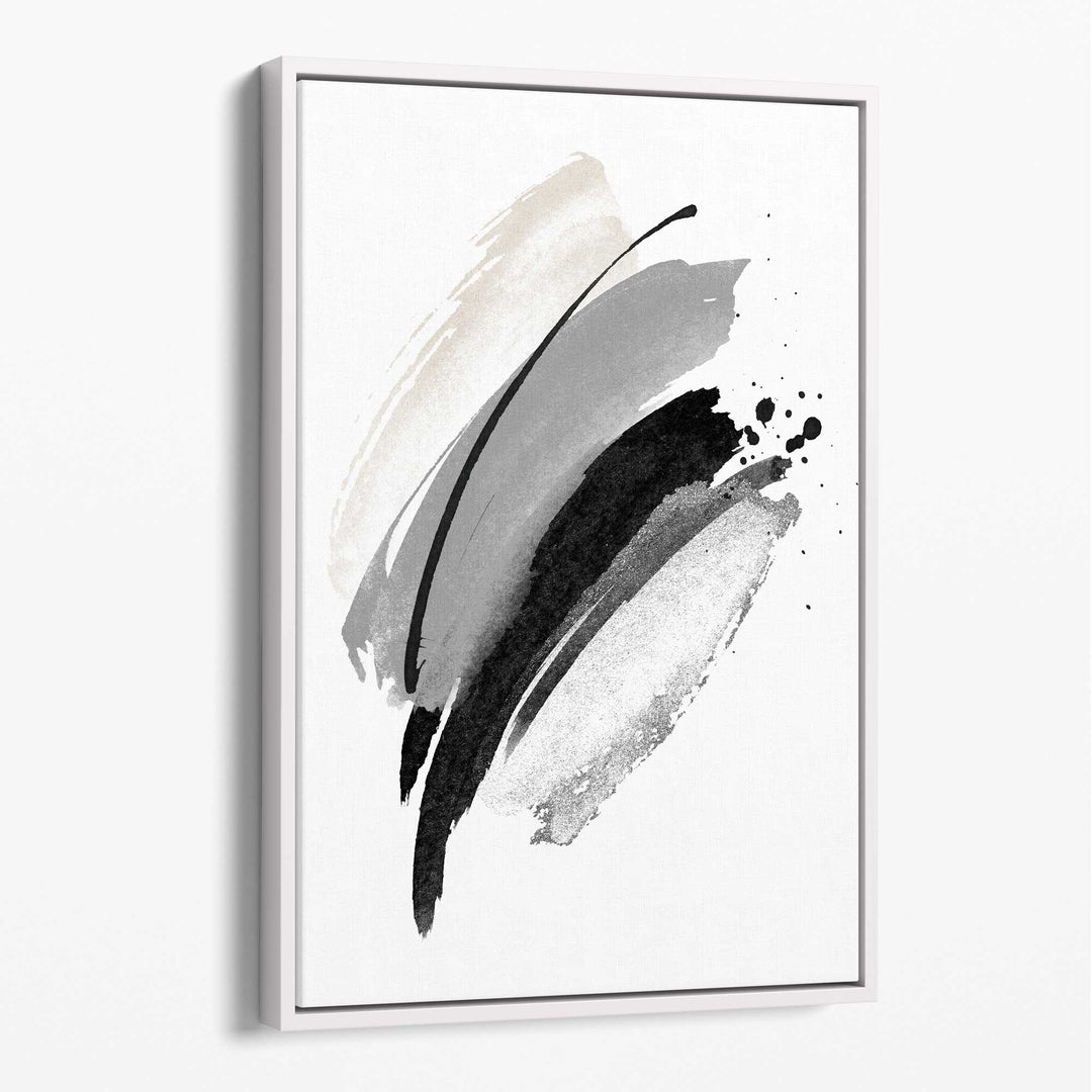 Abstrakte Aquarellformen in Schwarz, Grau und Elfenbein auf Leinwand Nr. 2