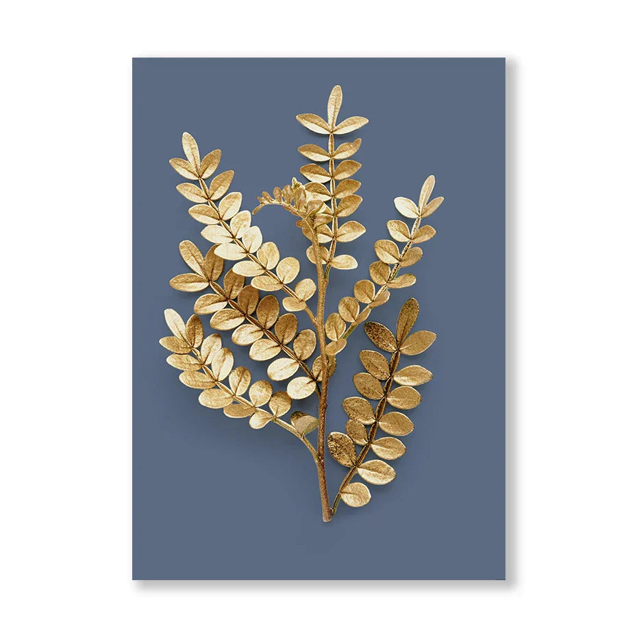 Blaue Minimalistische Goldene Abstrakte Florale Wandkunst Feine Kunst Leinwanddrucke Bilder Für Luxuriöses Wohnzimmer Esszimmer Home Office Kunst Dekor | Karnz