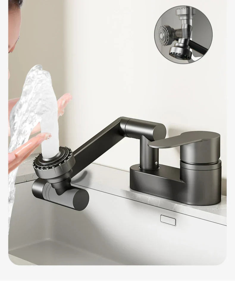 Aqua Twist Duo-Flex Waschbeckenmischer – 360° schwenkbarer Zwei-Loch-Armatur für heißes und kaltes Wasser Karnz