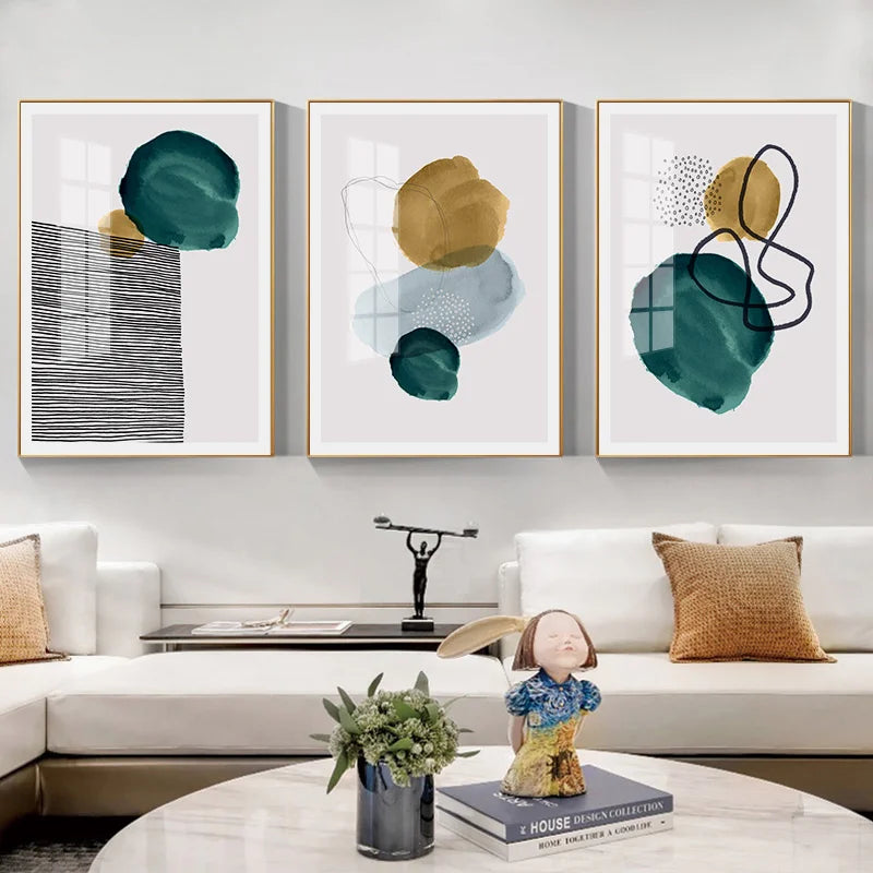 Grün Gelb Schwarz Abstrakte Form & Linie Minimalistische Nordische Wandkunst Feine Kunst Leinwanddrucke Bilder Für Wohnzimmer Büro Dekor | Karnz