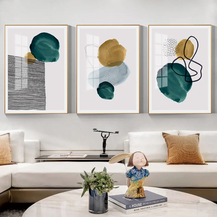 Grün Gelb Schwarz Abstrakte Form & Linie Minimalistische Nordische Wandkunst Feine Kunst Leinwanddrucke Bilder Für Wohnzimmer Büro Dekor | Karnz