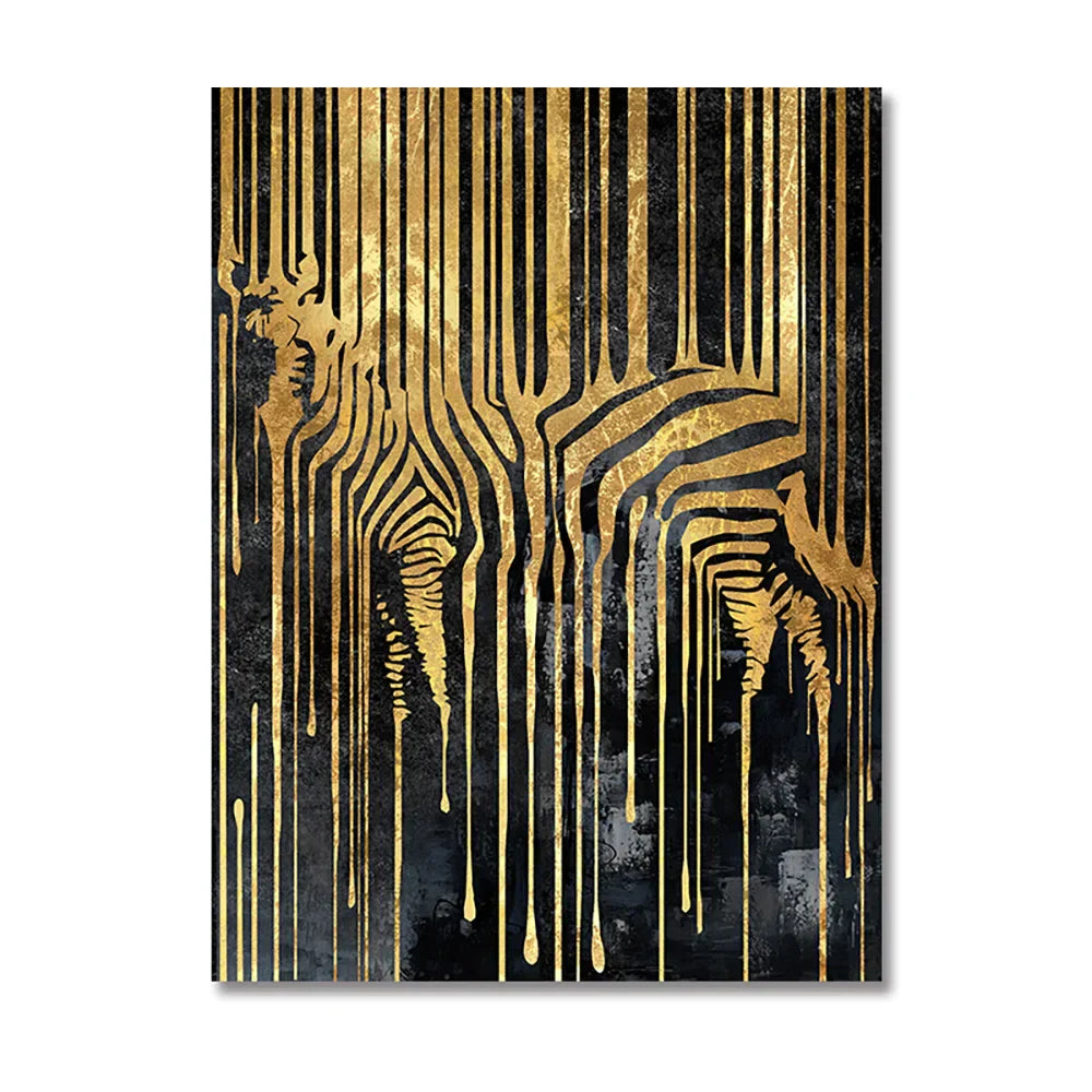 Moderne abstrakte goldene Zebra-Linien Löwe Elefant Tiger Wandkunst Fein Kunst Leinwanddrucke Bilder für luxuriöse Wohnung Wohnzimmer Esszimmer Kunstdekoration | Karnz