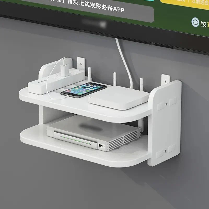 Karnz | SkyConnect Home | WLAN-Router Wandregal | Versteckter Kabel-Organizer & Steckdosenhalter | Schwebendes Regal für TV-Box & Mehr | Weiß | 40×12×8 cm