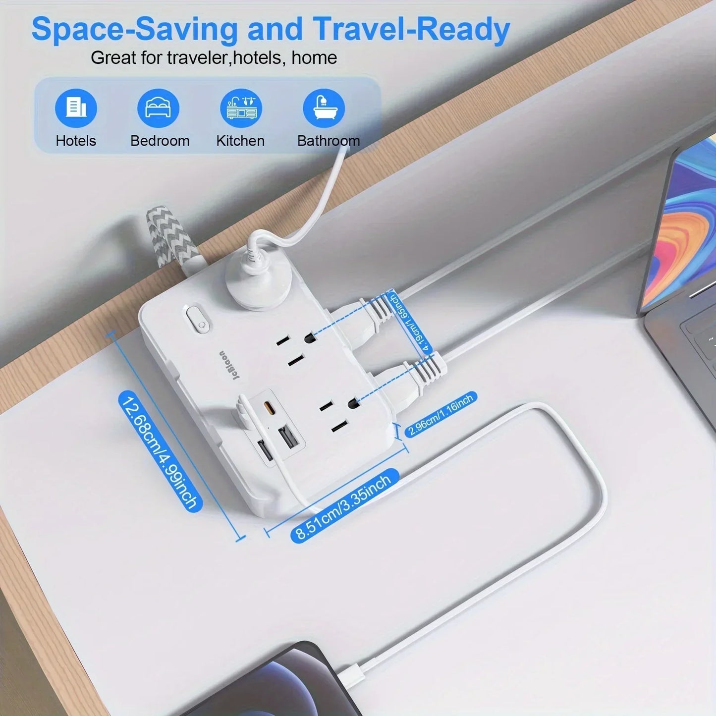 Smart Home-Steckdosenleiste mit USB-Schnellladefunktion | US-Stecker AC-Steckdose mit gewebtem Verlängerungskabel und Netzfilter | Karnz