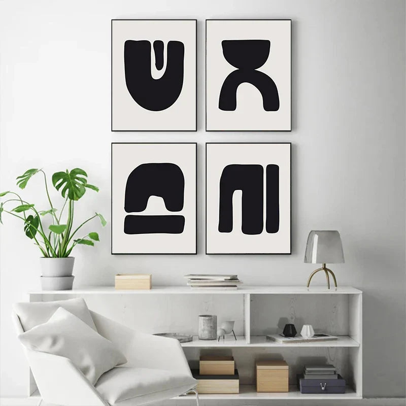 Minimalistische abstrakte primitive Symbole Wandkunst Fine Art Leinwanddrucke Schwarz Weiß Bilder für moderne Wohnung Wohnzimmer Dekor | Karnz