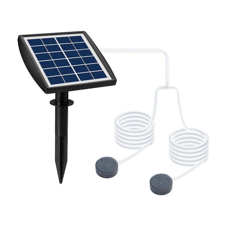 Karnz | AquaSola Solarbetriebene Sauerstoffpumpe mit Batterie | 6V 2W | Für Teiche & Aquarien | Einschließlich 2 Luftsteine & 0,25 cm Schlauch