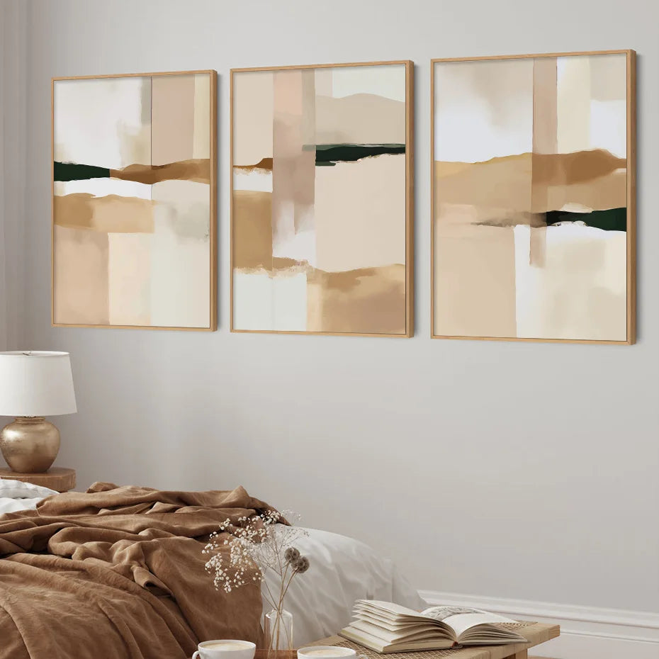Neutrale Farbblock Beige Schwarz Wandkunst Fine Art Leinwanddrucke Moderne abstrakte Bilder für Wohn- und Schlafzimmer Kunstdekoration | Karnz